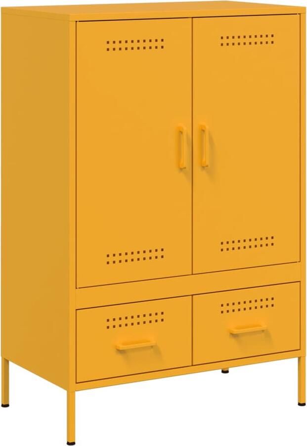 VidaXL Hoge kast 68x39x101 5 cm koudgewalst staal mosterdgeel - Foto 2