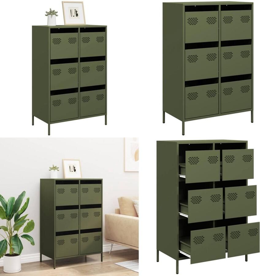 VidaXL Hoge kast 68x39x101 5 cm staal olijfgroen Hoge Kast Hoge Kasten Hoge Planken Boekenkast