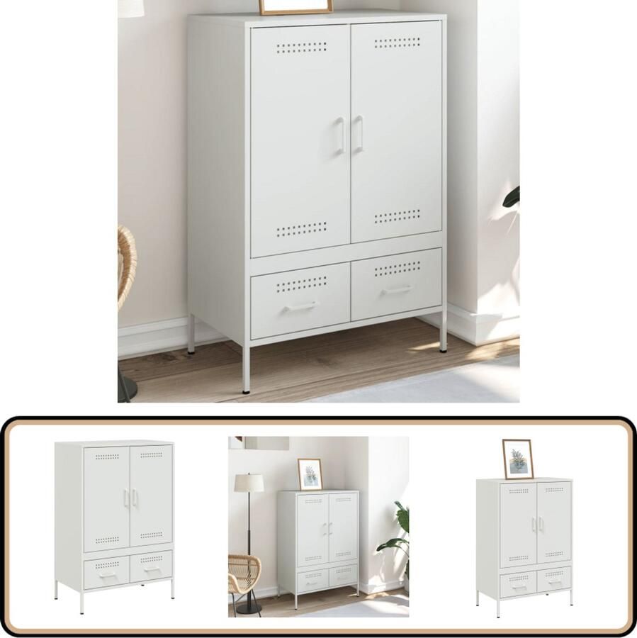VidaXL Hoge kast 68x39x101 5 cm Staal Wit Industriële Kast Houten Kast Witte Kast Opbergkast Salontafel - Foto 2