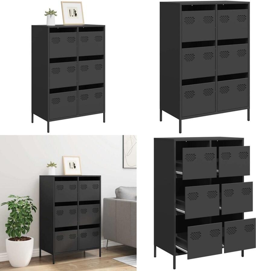 VidaXL Hoge kast 68x39x101 5 cm staal zwart Hoge Kast Hoge Kasten Hoge Planken Boekenkast