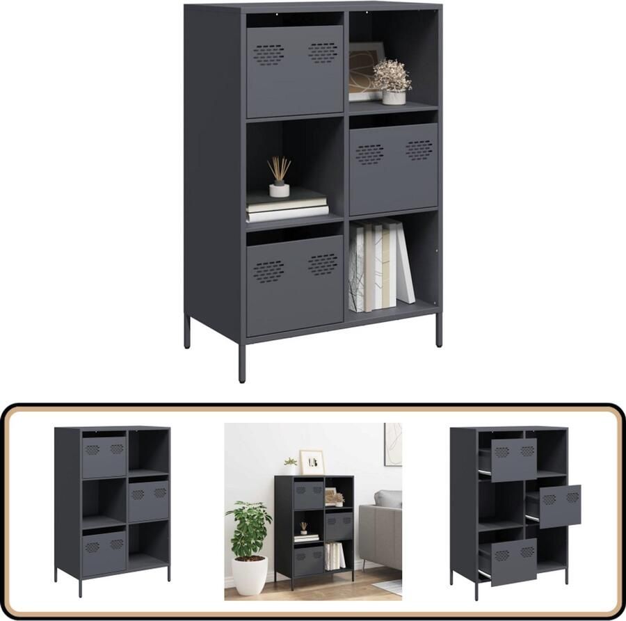 VidaXL Hoge kast 68x39x103 5 cm Staal Antraciet Hoge Kast Metaalkast Opslagoplossing Boekenkast Entreehal Kast