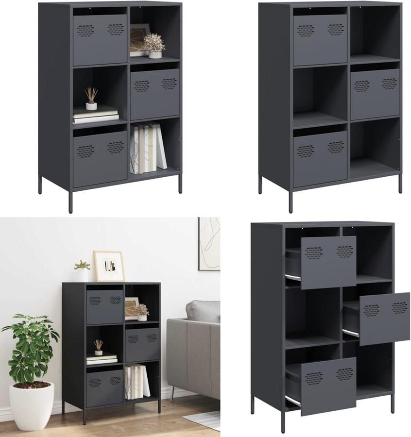 VidaXL Hoge kast 68x39x103 5 cm staal antracietkleurig Hoge Kast Hoge Kasten Hoge Planken Boekenkast