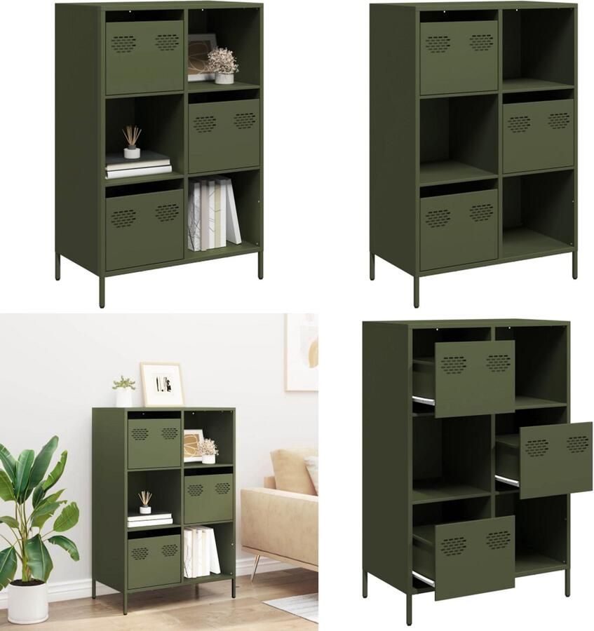 VidaXL Hoge kast 68x39x103 5 cm staal olijfgroen Hoge Kast Hoge Kasten Hoge Planken Boekenkast