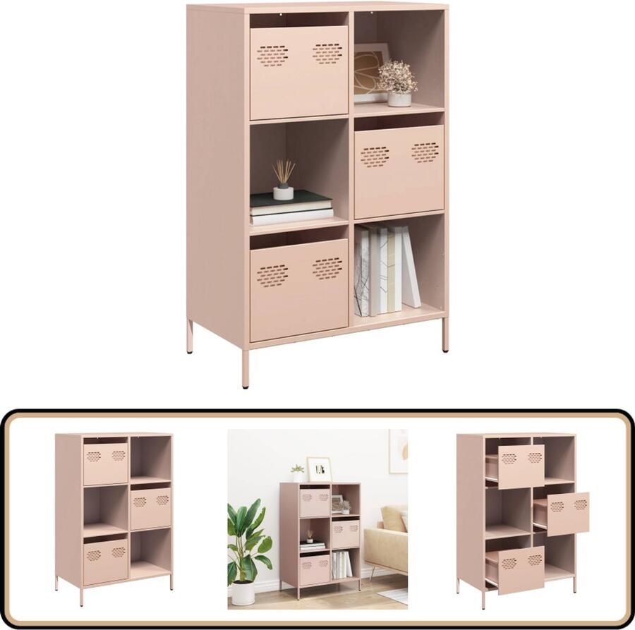VidaXL Hoge kast 68x39x103 5 cm Staal Roze Hoge Kast Roestvrijstalen Kast Metaalkast Opbergkast Entree Kast - Foto 2