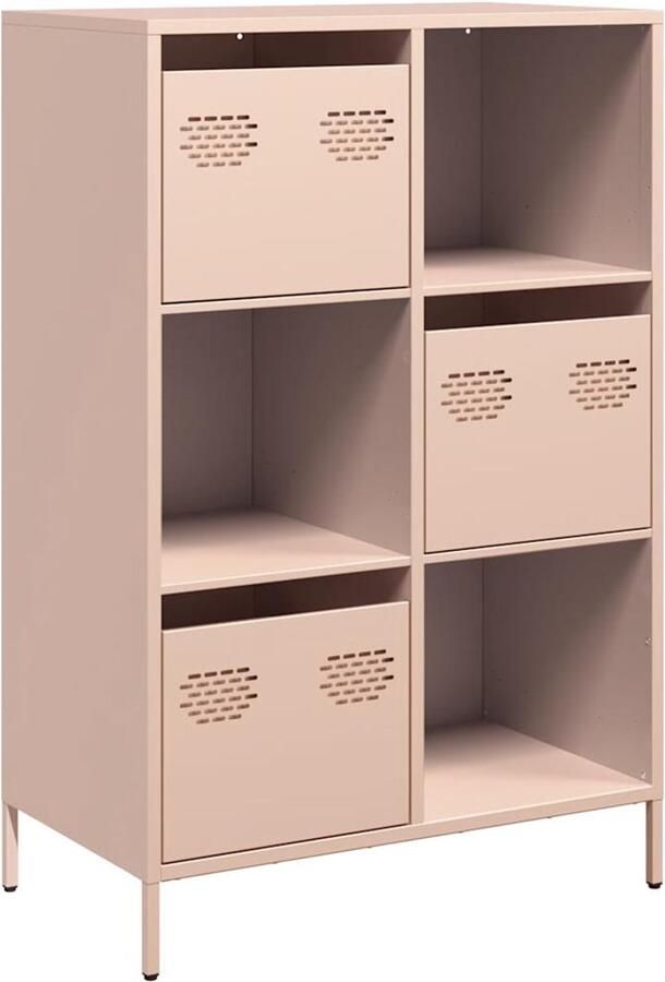 VidaXL Hoge kast 68x39x103 5 cm Staal Roze Hoge Kast Roestvrijstalen Kast Metaalkast Opbergkast Entree Kast