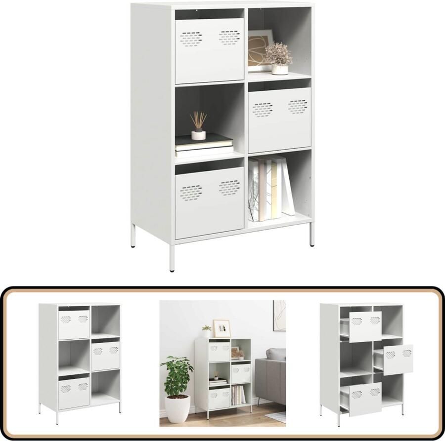 VidaXL Hoge kast 68x39x103 5 cm Staal Wit Hoge Kast Metalen Kast Opslagkast Boekenkast Woonaccessoires - Foto 2
