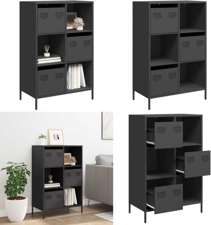 VidaXL Hoge kast 68x39x103 5 cm staal zwart Hoge Kast Hoge Kasten Hoge Planken Boekenkast