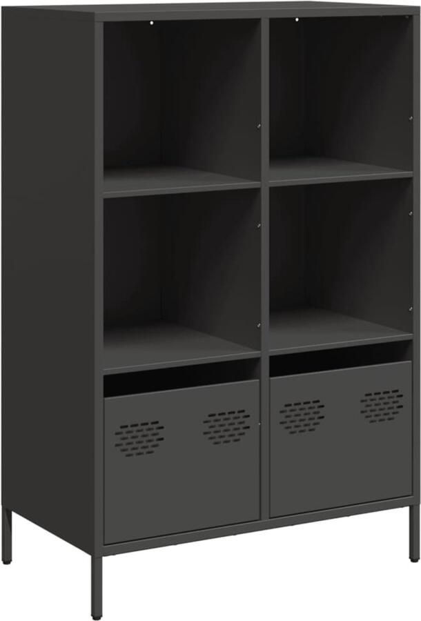 The Living Store Hoge kast 68x39x103 5 cm staal zwart Hoge Kast Metalen Kast Opslagkast Boekenkast Entreehal Kast - Foto 2