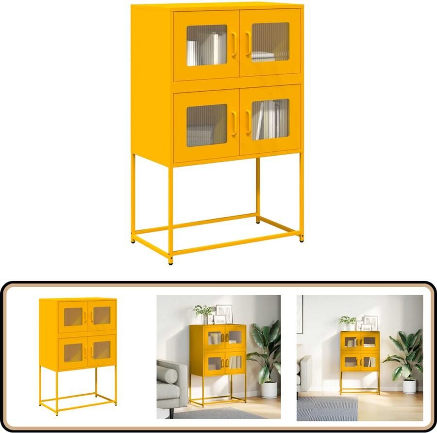 VidaXL Hoge stalen kast 68x39x107 cm mosterdgeel Hoge Kast Metalen Kast Opbergkast Keukenopslag Mustard Geel