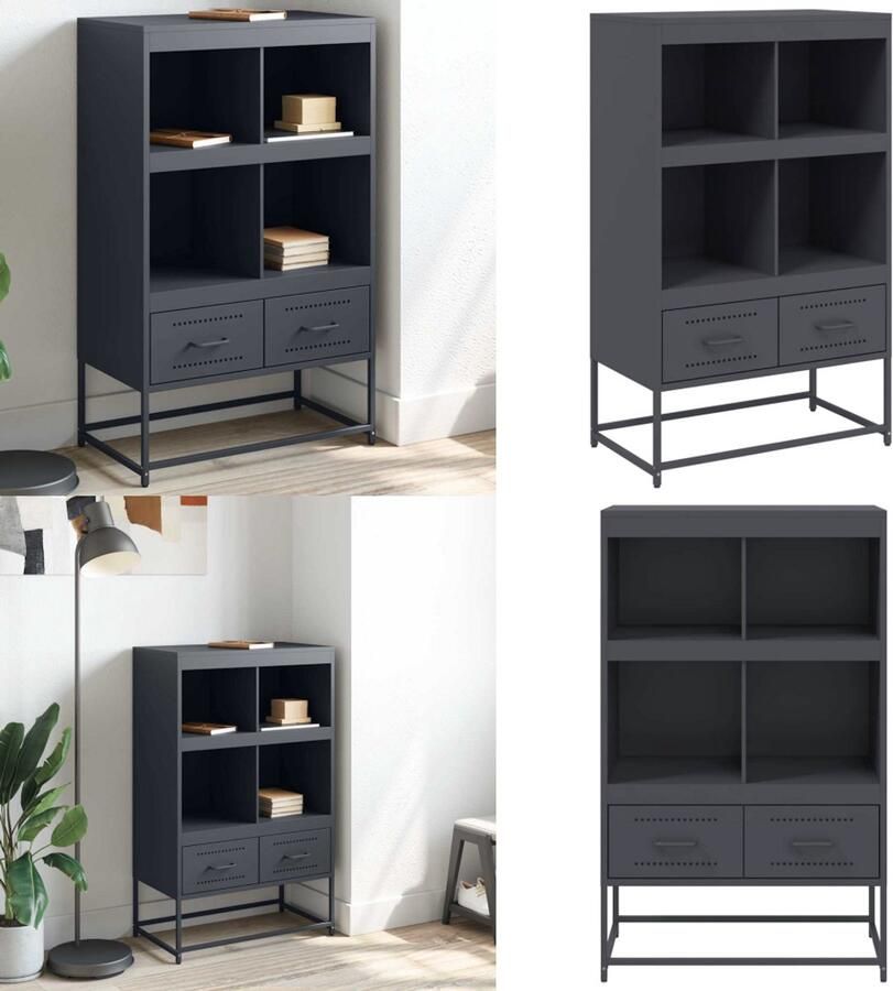 The Living Store Hoge kast 68x39x111 5 cm staal antracietkleurig Hoge Kast Staalkast Zwarte Kast Opbergkast Entree Kast