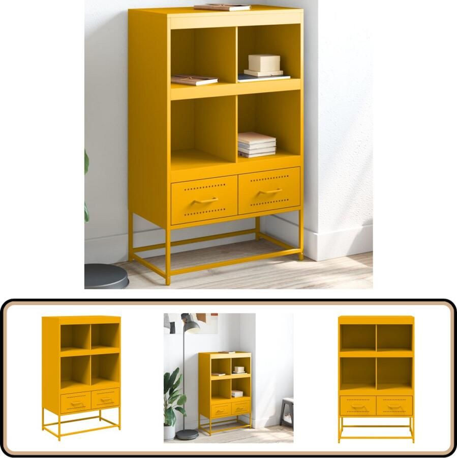 VidaXL Hoge Kast Mosterdgeel Staal 68x39x111 5 cm Hoge Kast Mustard Geel Staalkast Opbergkast Livingroom Furniture