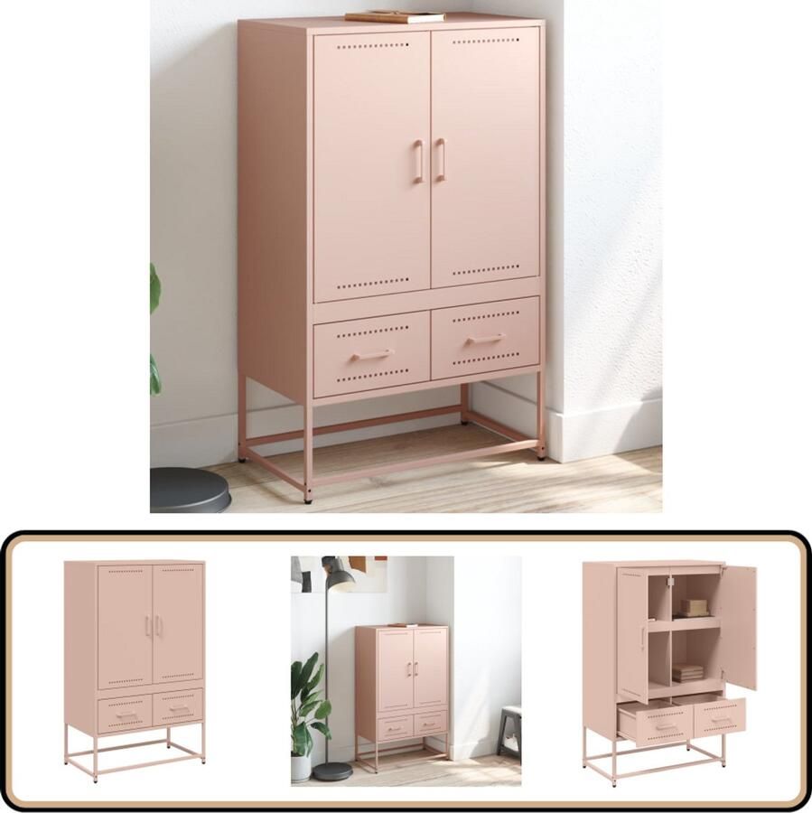 The Living Store Hoge kast 68x39x111 5 cm staal roze Hoge Kast Rozenkleurige Kast Opbergkast Metalen Kast Staalkast