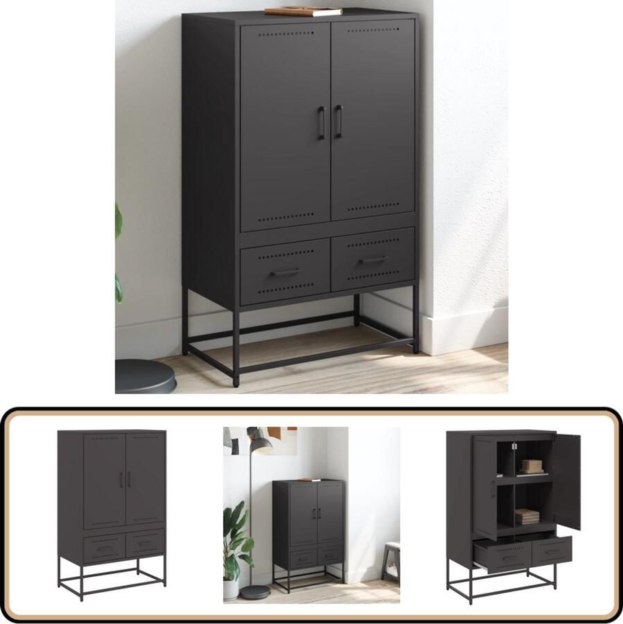 VidaXL Stijlvolle zwarte stalen hoge kast 68x39x111 5 cm Hoge Kast Kasten Staalkasten Zwarte Kast Opbergkast