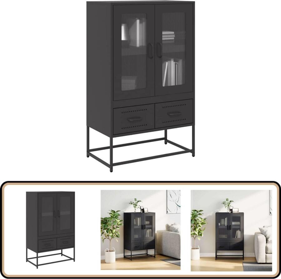 VidaXL Hoge kast Staal 68x39x111 5 cm Zwart Hoge Kast Opbergkast Metalen Kast Zwarte Kast Keukenopslag