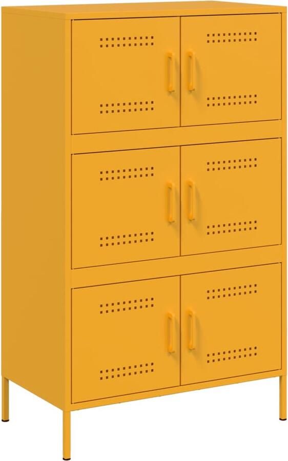 VidaXL Hoge kast staal mosterdgeel 68x39x113 cm Industriële Kast Hoge Kast Opbergkast Metalen Kast Staalkast
