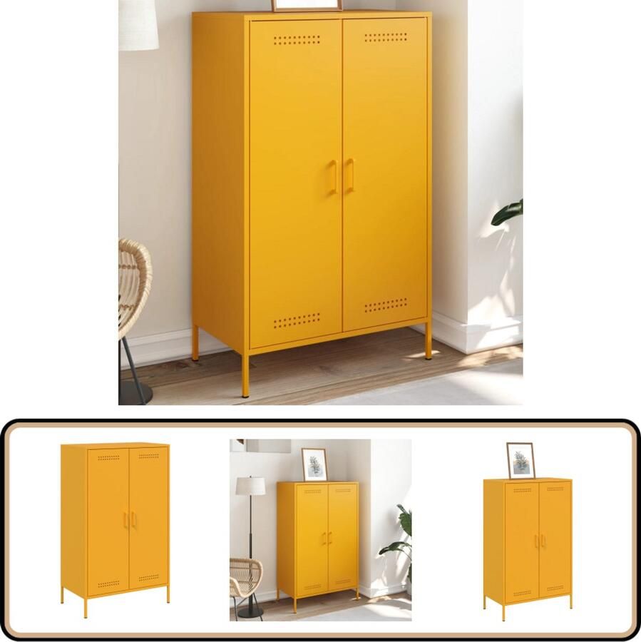 VidaXL Hoge kast Staal Mosterdgeel 68x39x113 cm Industriële Kast Hoogslaapkast Metalen Kast Opbergkast Mustard Yellow Furniture