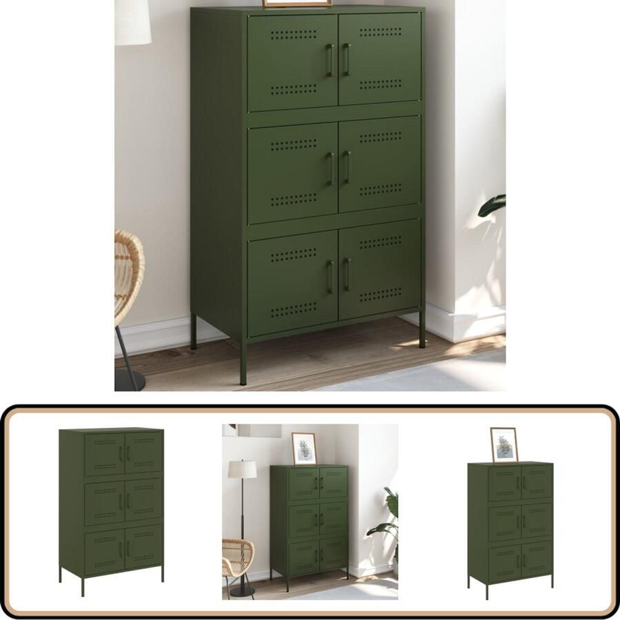 VidaXL Hoge kast Staal 68x39x113 cm Olijfgroen Industriële Kast Hoge Kast Opbergkast Metalen Kast Staalkast