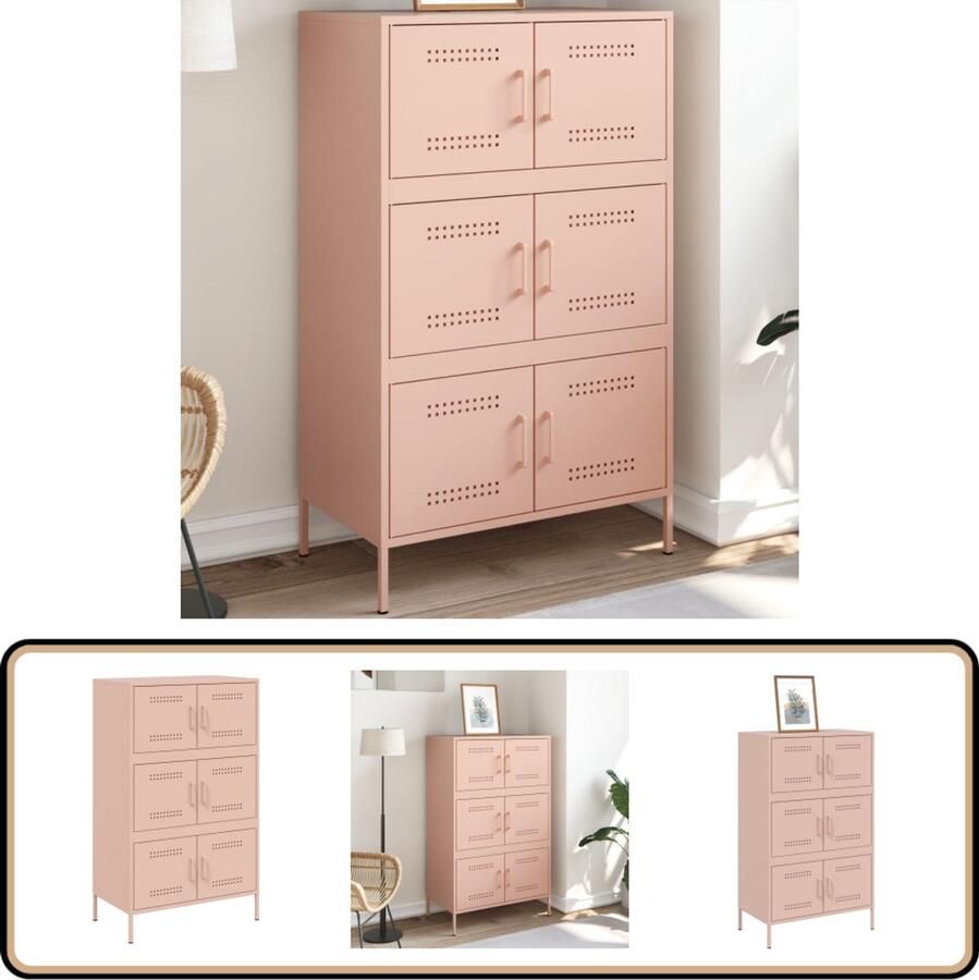 VidaXL Hoge kast 68x39x113 cm staal roze