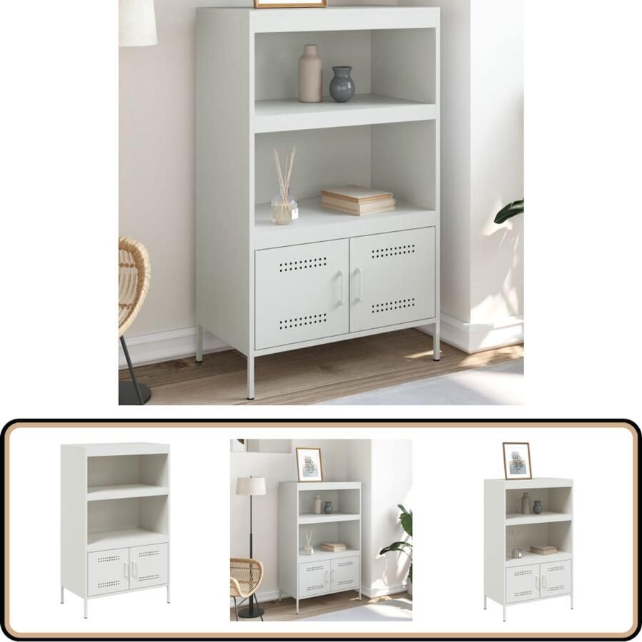 The Living Store Hoge kast 68x39x113 cm staal wit Hoge Kast Industrieel Design Metalen Kast Opslagoplossing Keukenopslag