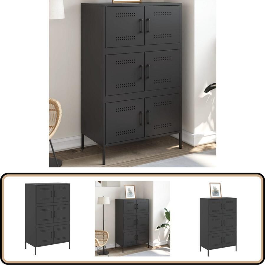 VidaXL Hoge kast 68x39x113 cm Staal Zwart Hoge Kast Industrieel Design Opbergkast Metalen Kast Zwarte Kast