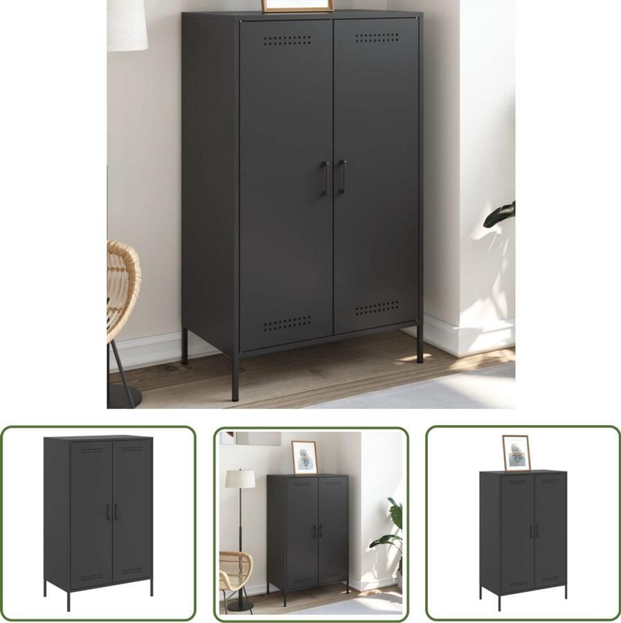 The Living Store Hoge kast 68x39x113 cm staal zwart Industriele Kast Metalen Kast Opbergkast Zwarte Kast Woonkamer Kast