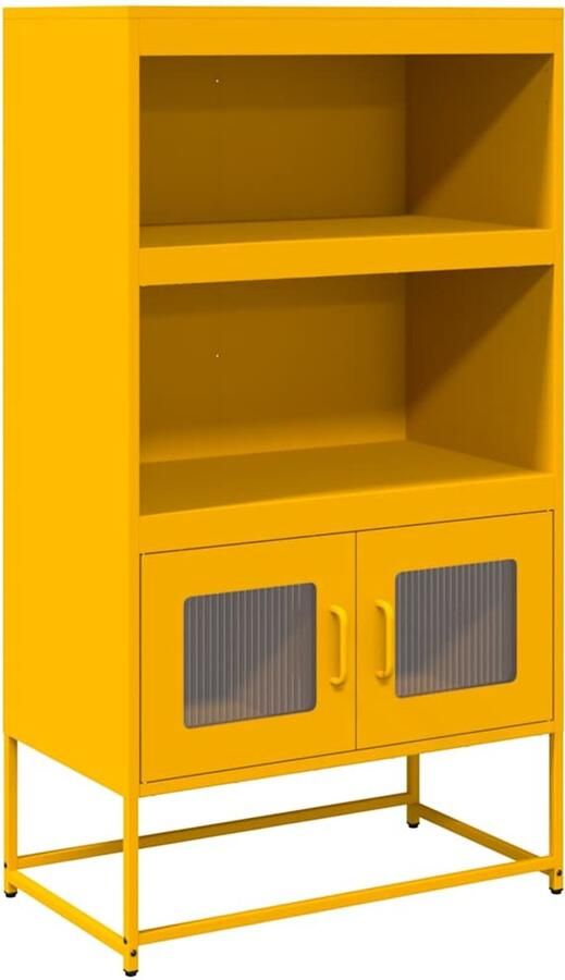 VidaXL Hoge kast 68x39x123 cm Staal Mosterdgeel Hoge Kast Opbergkast Keukenopstelling Metalen Kast Mustard Geel