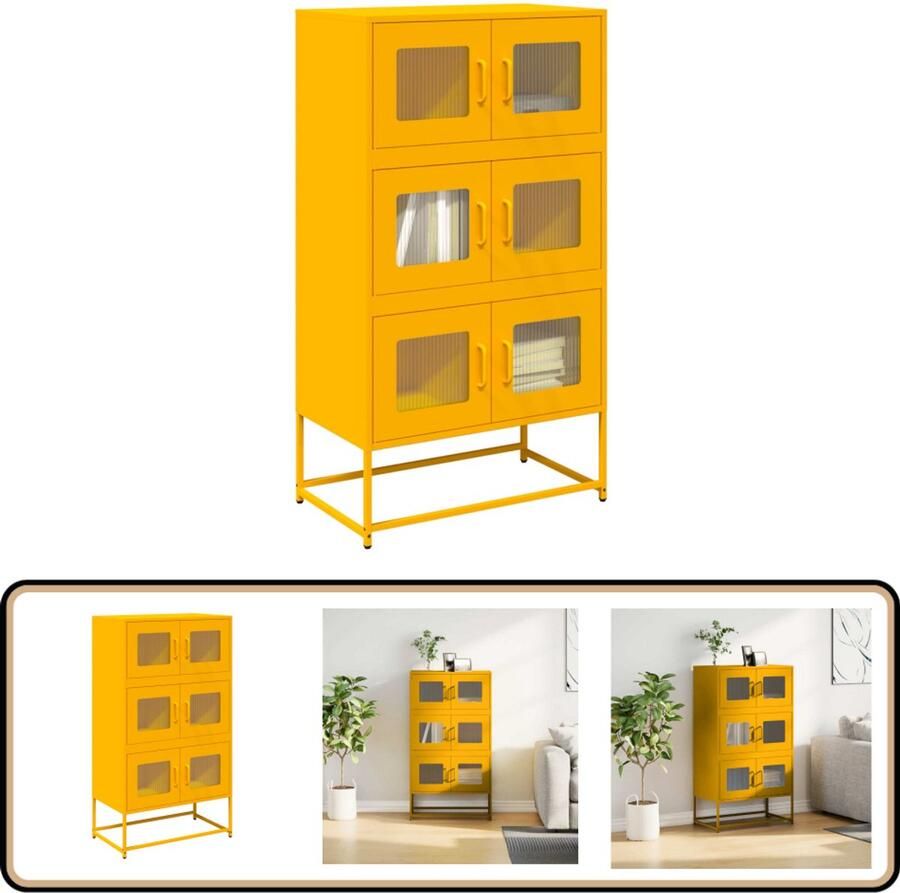 VidaXL Hoge kast staal mosterdgeel 68x39x123 cm Hoge Kast Opbergkast Metalen Kast Staalkast Mustard Yellow