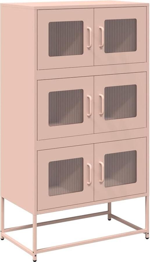VidaXL Hoge Kast Roze Staal 68x39x123 cm Hoge Kast Roestvrijstalen Kast Opbergkast Entree Kast Slaapkamer Kast