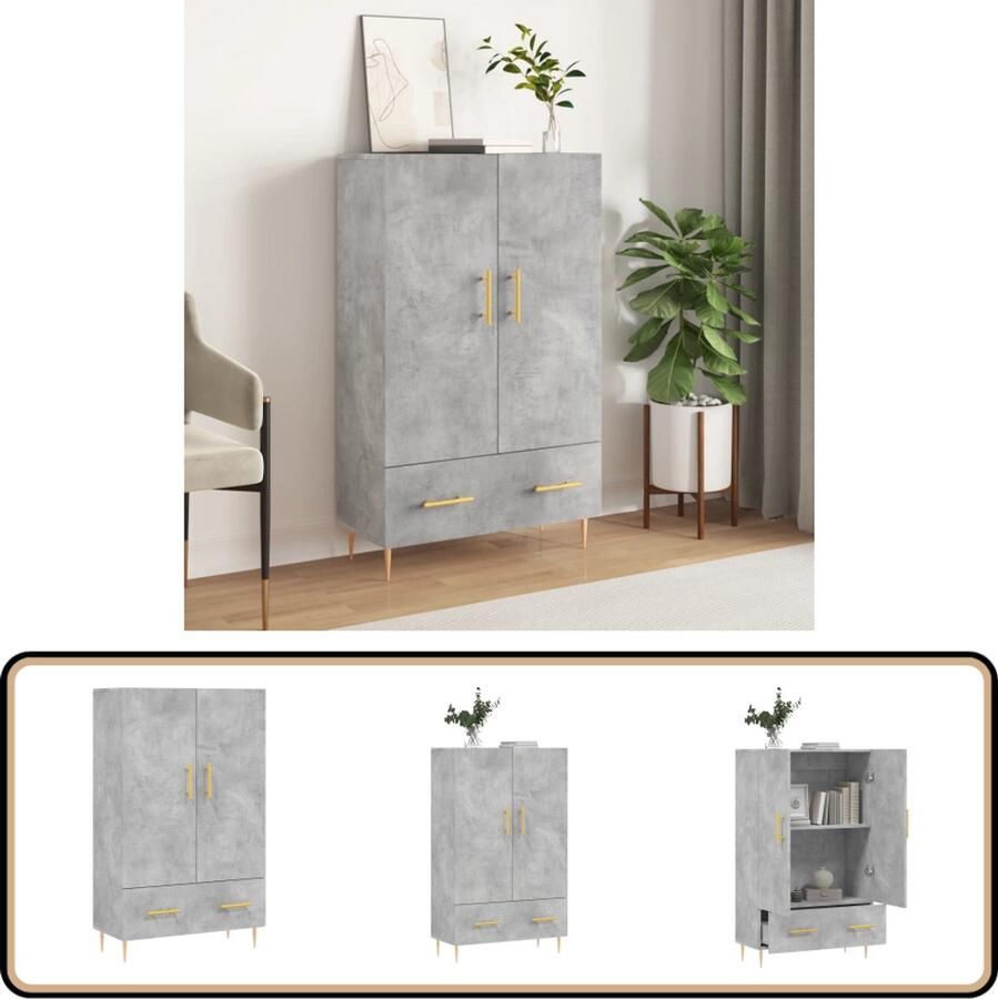 VidaXL Hoge Kast 69 5x31x115 cm Betongrijs Hoge Kast Buffetkast Betongrijs Houten Kast Design Kast - Foto 2