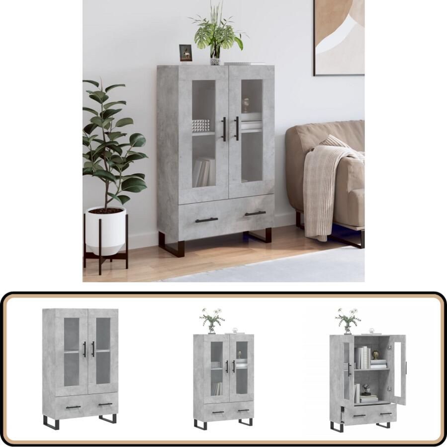 VidaXL Hoge kast 69 5x31x115 cm Betongrijs Hoge Kast Dressoir Buffetkast Betongrijs Houten Kast - Foto 2