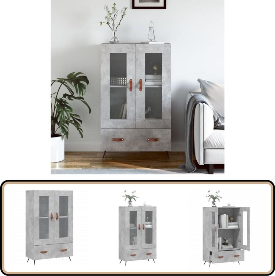 VidaXL Hoge kast 69 5x31x115 cm Betongrijs Hoge Kast Dressoir Buffetkast Betongrijs Houten Kast - Foto 5