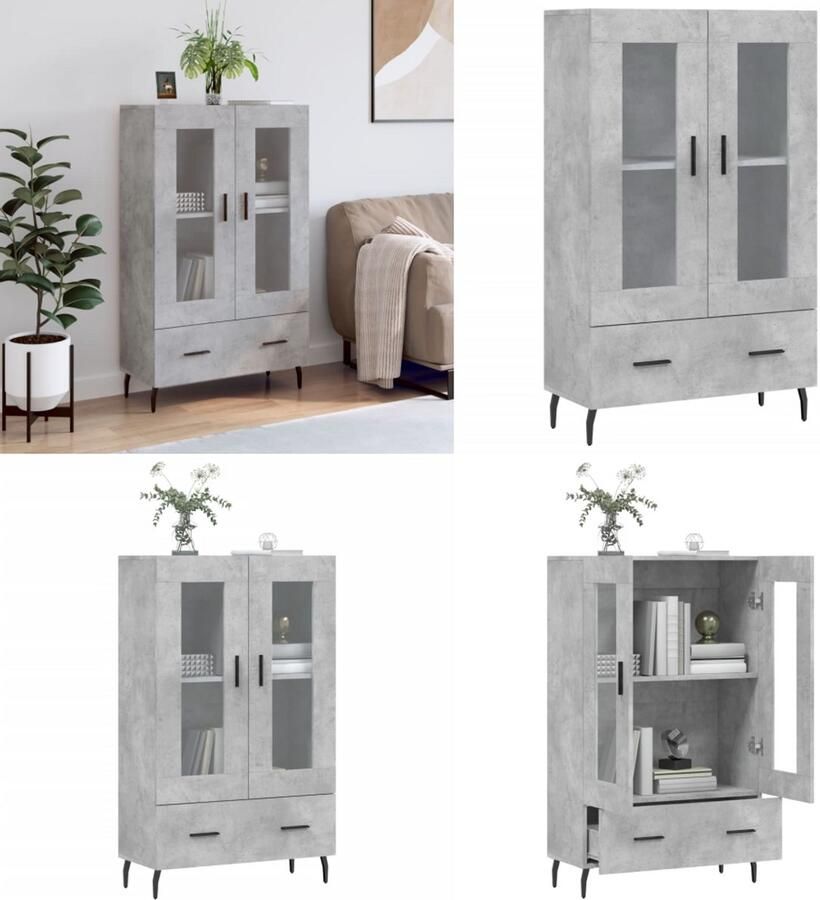 VidaXL Hoge kast 69 5x31x115 cm bewerkt hout betongrijs Hoge Kast Hoge Kasten Dressoir Kast - Foto 2
