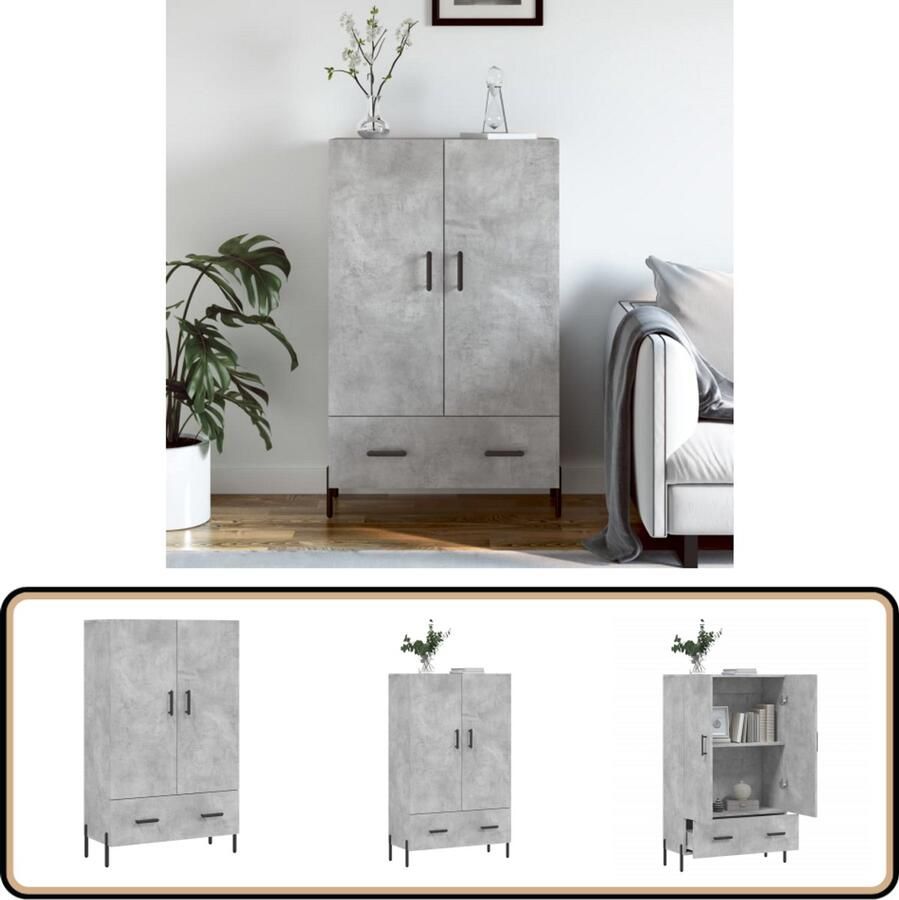 VidaXL Hoge kast 69 5x31x115 cm Betongrijs Hoge Kast Dressoir Buffetkast Opbergkast Woonkamerinrichting