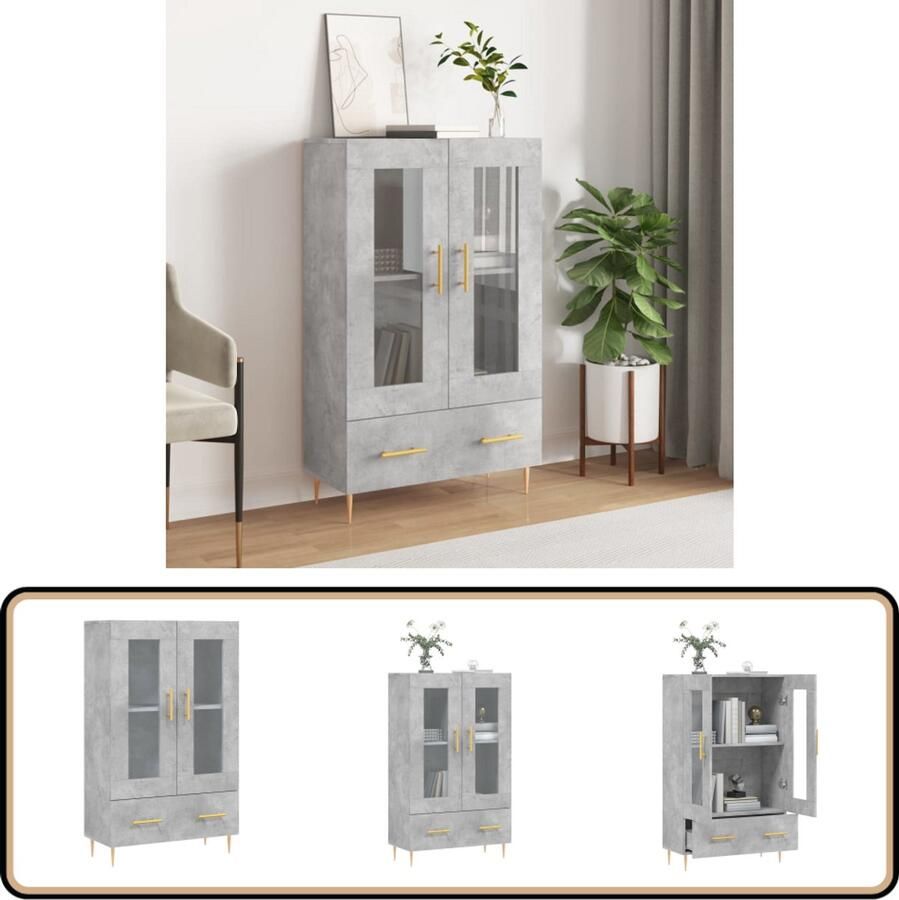 VidaXL Hoge kast 69 5x31x115 cm Betongrijs Hoge Kast Dressoir Opbergkast Houten Kast Grijze Kast