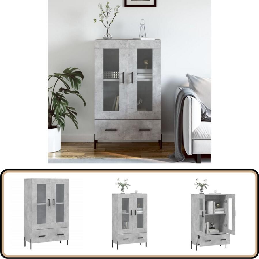 VidaXL Hoge kast 69 5x31x115 cm Betongrijs Hoge Kast Dressoir Buffetkast Keukenmeubel Beton Grijs