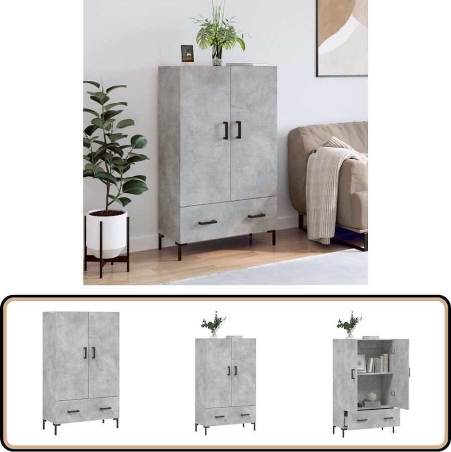 VidaXL Hoge kast Betongrijs 69 5x31x115 cm Hoge Kast Dressoir Buffetkast Opslagoplossing Houten Kast