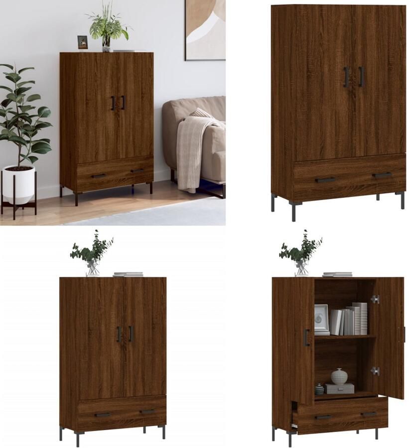 VidaXL Hoge kast 69-5x31x115 cm bewerkt hout bruineikenkleurig Hoge Kast Hoge Kasten Dressoir Kast - Foto 2