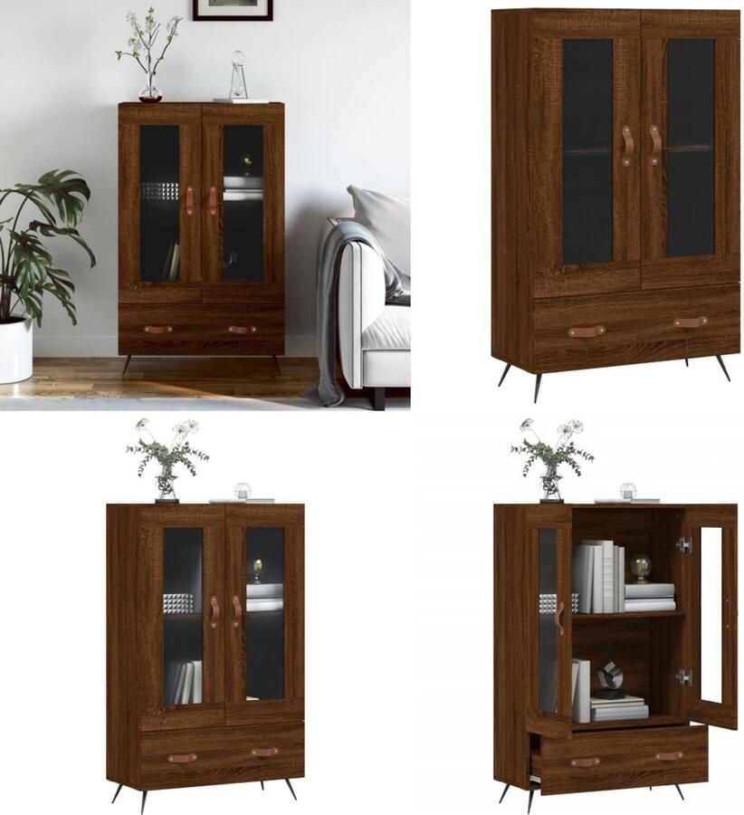 VidaXL Hoge kast 69-5x31x115 cm bewerkt hout bruineikenkleurig Hoge Kast Hoge Kasten Dressoir Kast