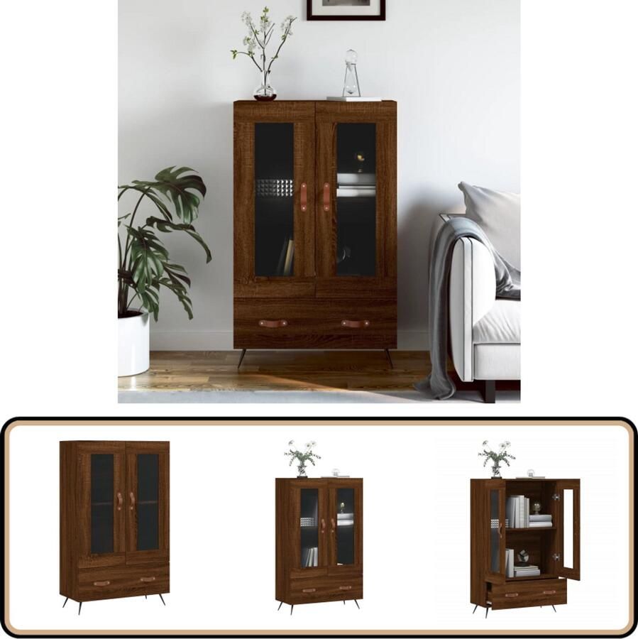 VidaXL Hoge kast Bewerkt hout Bruin eiken 69 5x31x115 cm Hoge Kast Dressoir Buffetkast Houten Kast Bruine Eiken