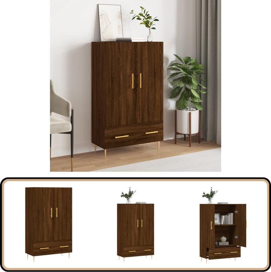VidaXL Hoge kast bruin eiken 69 5x31x115 cm Hoge Kast Dressoir Buffetkast Houten Kast Bruine Eiken