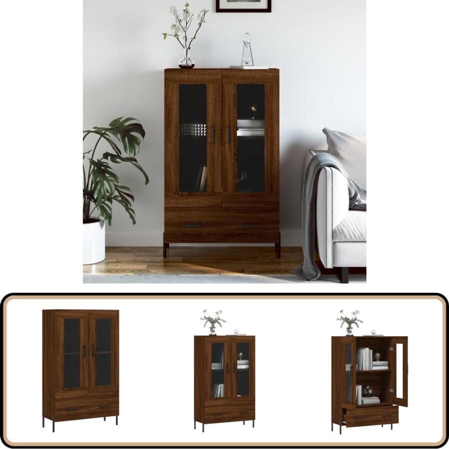 VidaXL Hoge kast bruin eiken 69 5x31x115 cm Hoge Kast Dressoir Buffetkast Houten Kast Bruine Eiken - Foto 2