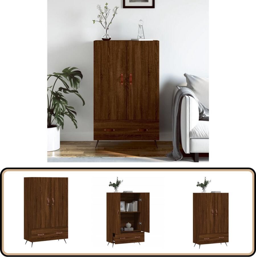 VidaXL Hoge kast Bruin eiken 69 5x31x115 cm Hoge Kast Dressoir Buffetkast Houten Kast Bruine Eiken Kleur