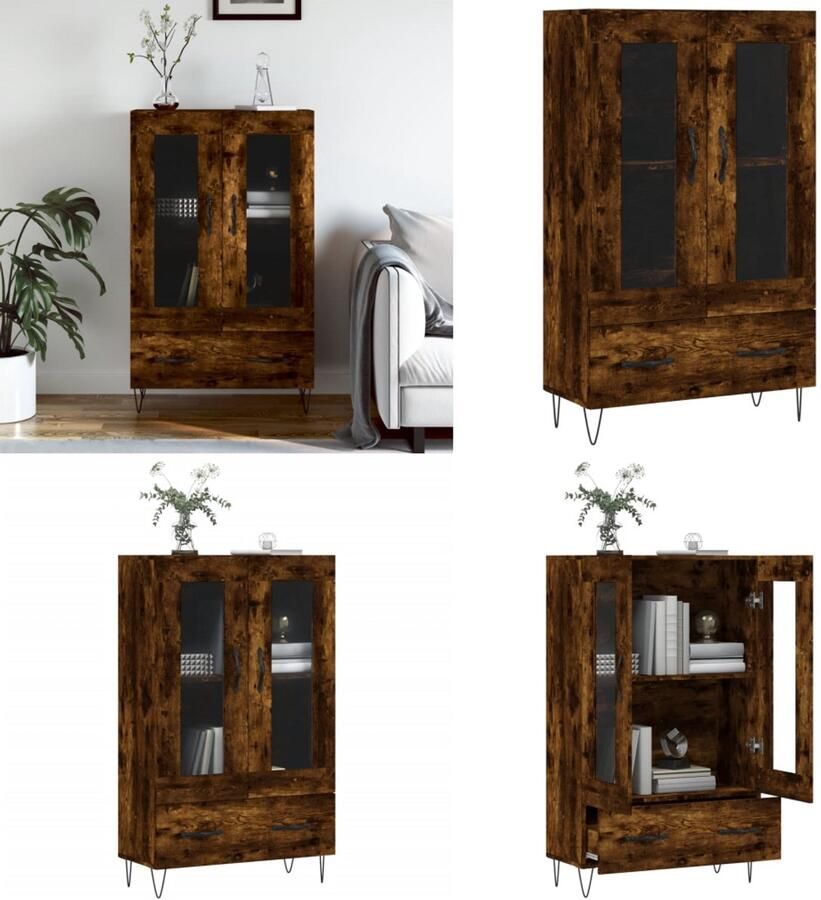 VidaXL Hoge kast 69 5x31x115 cm bewerkt hout gerookt eikenkleurig Hoge Kast Hoge Kasten Dressoir Kast - Foto 2