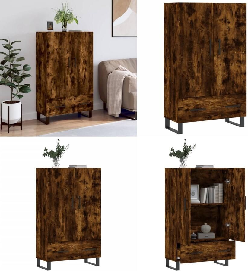VidaXL Hoge kast 69 5x31x115 cm bewerkt hout gerookt eikenkleurig Hoge Kast Hoge Kasten Dressoir Kast