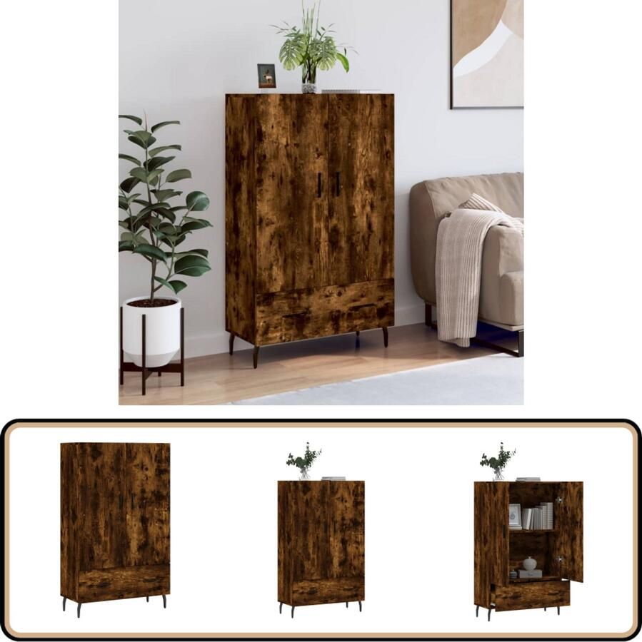 VidaXL Hoge kast Bewerkt hout Gerookt eiken 115 cm Hoge Kast Dressoir Houten Kast Kasten Bergruimte