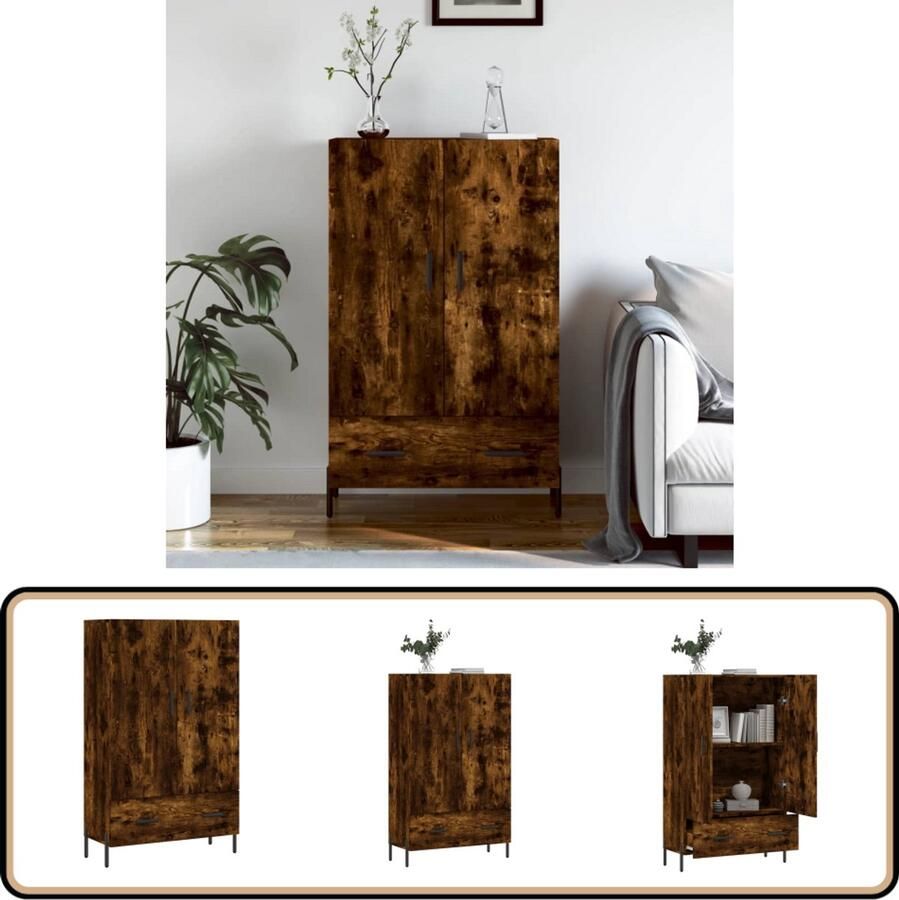 VidaXL Hoge kast Bewerkt hout Gerookt eiken 69 5x31x115 cm Hoge Kast Dressoir Buffetkast Houten Kast Vintage Kast