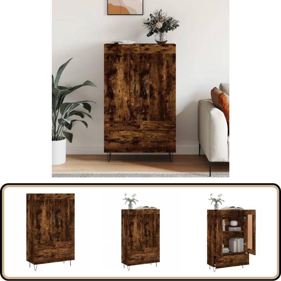 VidaXL Hoge kast Gerookt eiken 69 5x31x115 cm Hoge Kast Houten Kast Met Lade Bergruimte Opbergkast