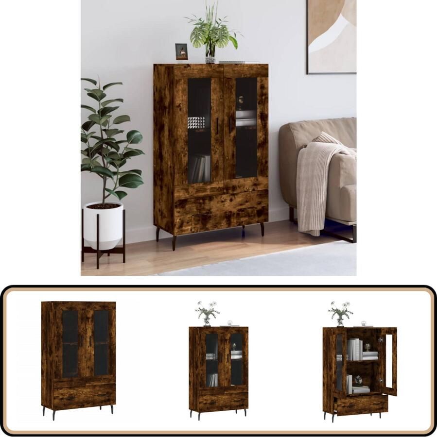 VidaXL Hoge kast Gerookt eiken 69 5x31x115 cm Hoge Kast Buffetkast Houten Kast Vintage Kast Landelijke Kast