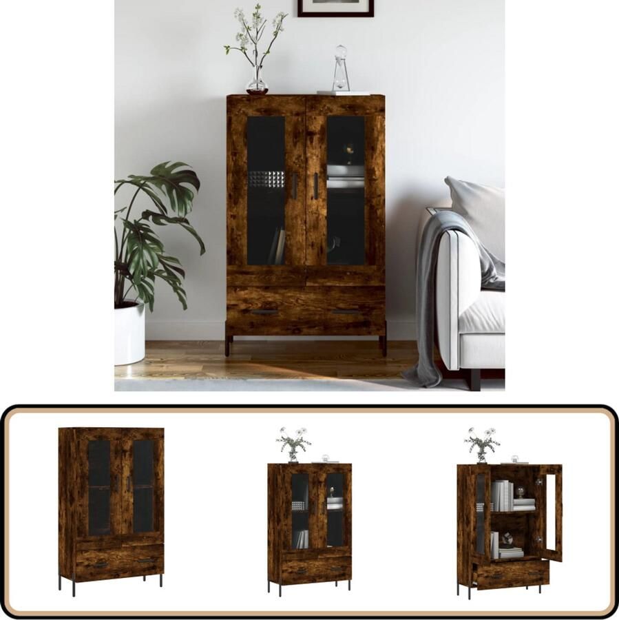 VidaXL Hoge Kast Bewerkt Hout Gerookt Eiken 115 cm Hoge Kast Dressoir Buffetkast Houten Kast Vintage Kast