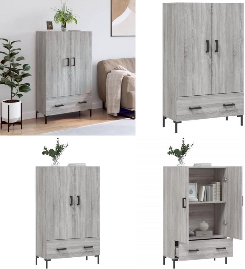 VidaXL Hoge kast 69 5x31x115 cm bewerkt hout grijs sonoma eikenkleurig Hoge Kast Hoge Kasten Dressoir Kast